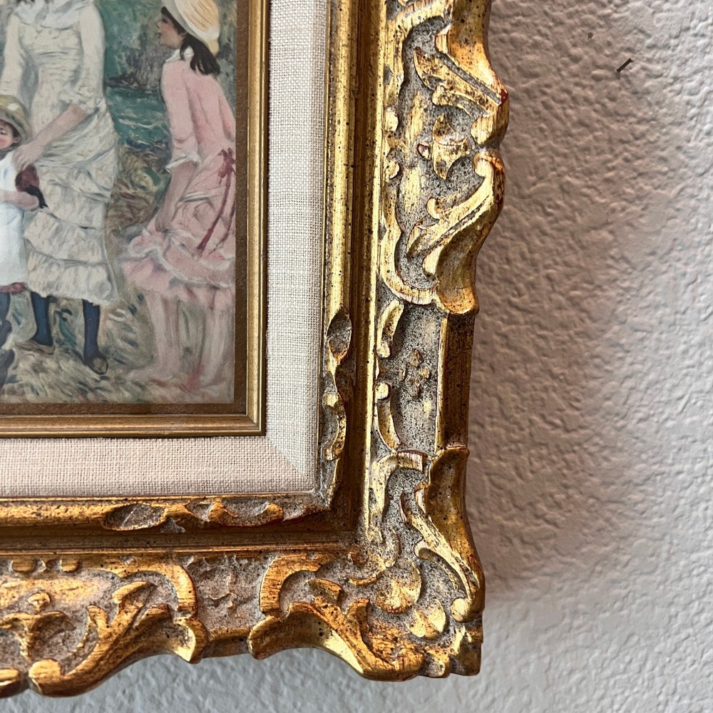 Vtg Renoir Children on the Seashore Framed Print Ornate Gold Frame Wall Art - Picture 5 of 12